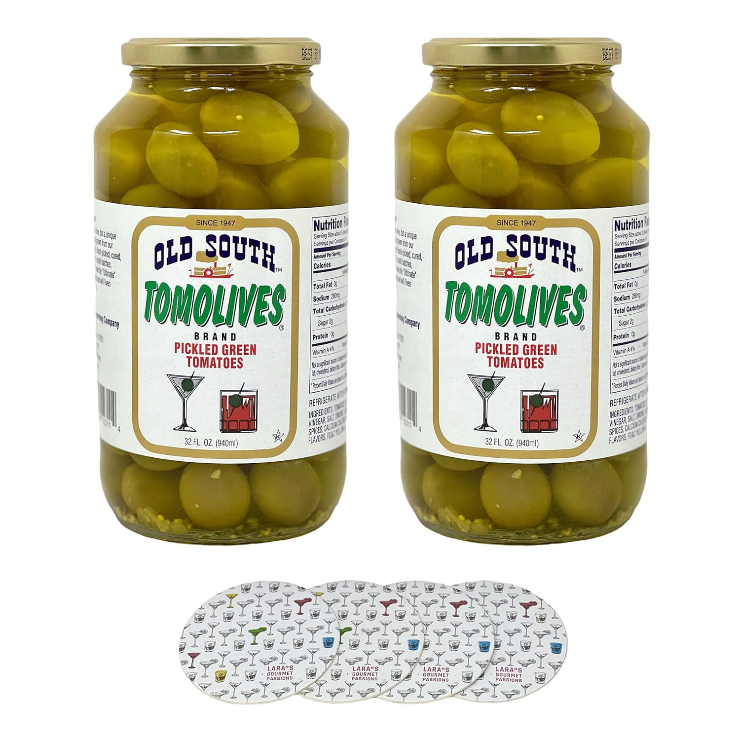 Old South Tomolives (2 Pack, 32 fl oz each) bundled with complementary 4-count Coasters