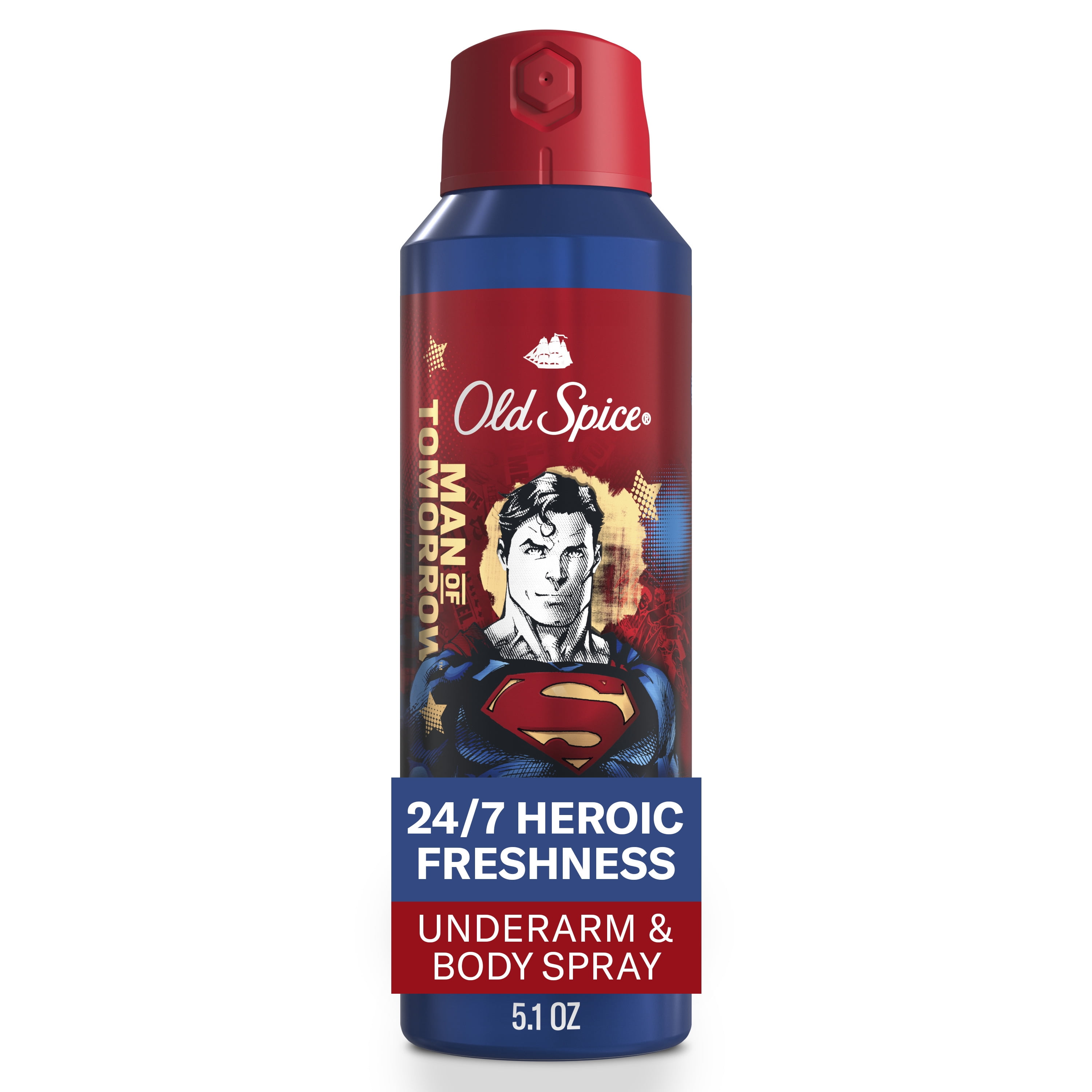 Old Spice Aluminum Free Deodorant for Men, 24/7 Freshness, Body Spray, Long Lasting Odor Protection, Smell like a Hero, Superman, Bright Citrus and Cosmos Scent, 5.1oz