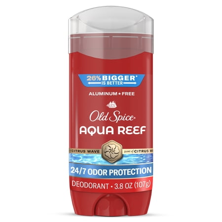 Old Spice Deodorant for Men, Aluminum Free, Aqua Reef, 24/7 Odor Protection, 3.8 oz