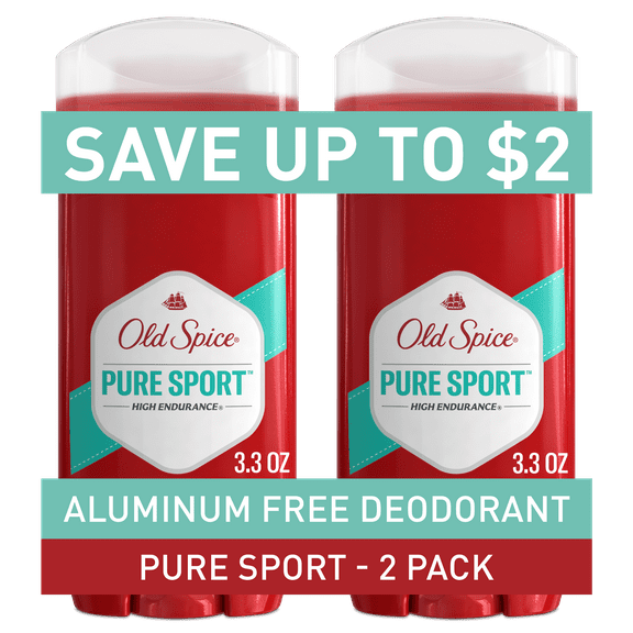 Old Spice Aluminum Free Men's Deodorant, High Endurance Pure Sport, 3.4 oz (2 Pack)