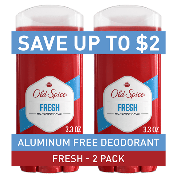Old Spice Aluminum Free Men's Deodorant, Invisible Solid Stick, High Endurance Fresh, 3.4 oz (2 Pack)