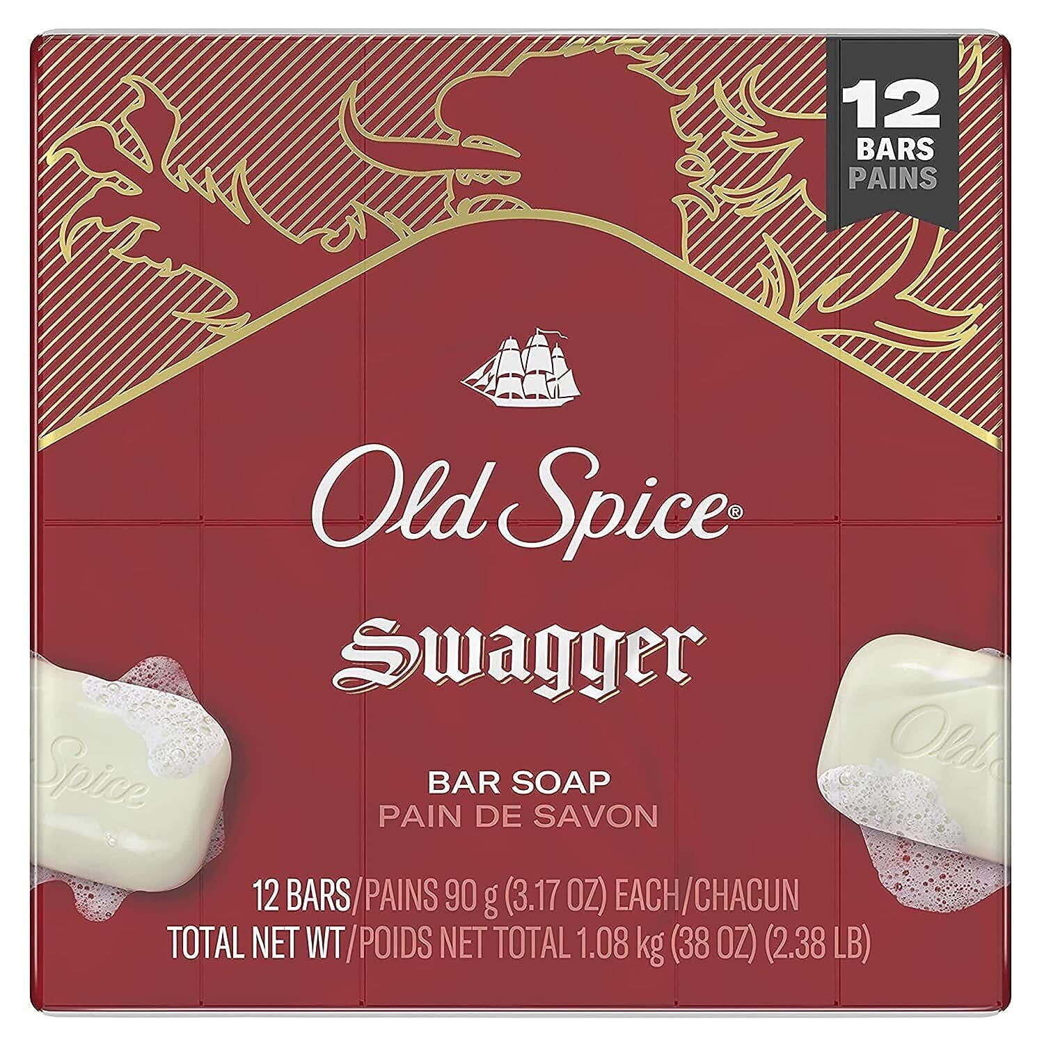 Old Spice Men's Clean Bath & Body Bar Soap, Swagger Scent, 12 Bars, 3.