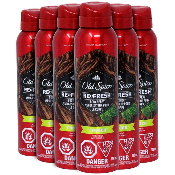 Old Spice Body Spray, Re-Fresh Timber With Mint, Refreshing Body Spray for Men, 4.15 Ounce Pack of 6
