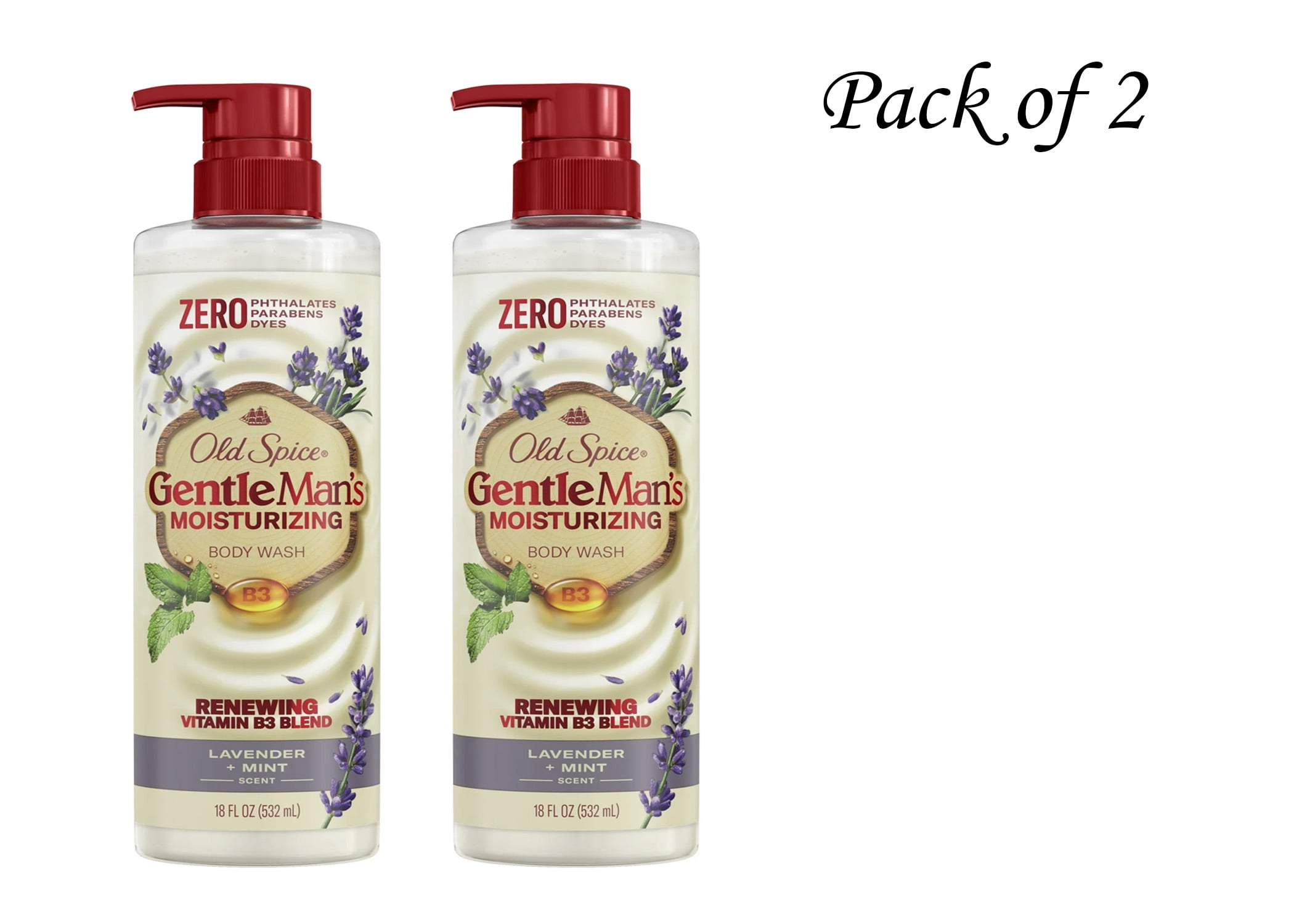 Old Spice Body Wash GentleMan's Blend Exfoliating for Men, 24/7 Moisturization, Gentle on Skin, Lavender & Mint Scent, 18 fl oz (Pack of 2)