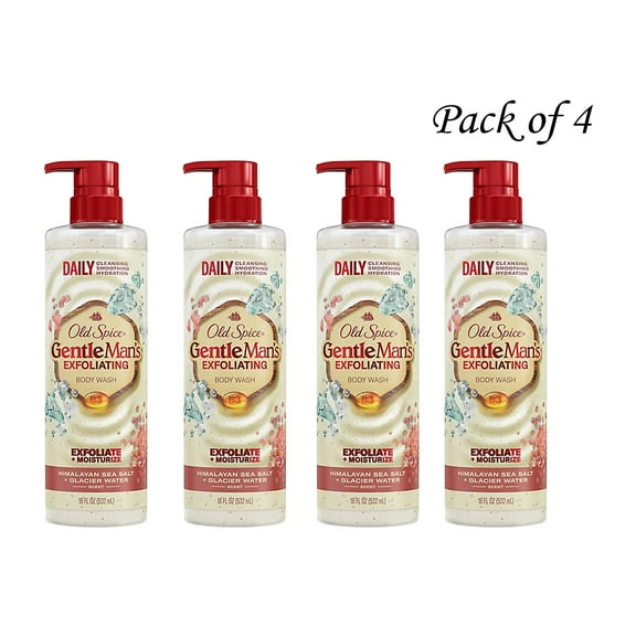 Old Spice Body Wash Gentleman's Blend Exfoliating for Men, 24/7 Moisturization, Gentle on Skin, Himalayan Sea Salt + Glacier Water Scent, 18 fl oz (Pack of 4)