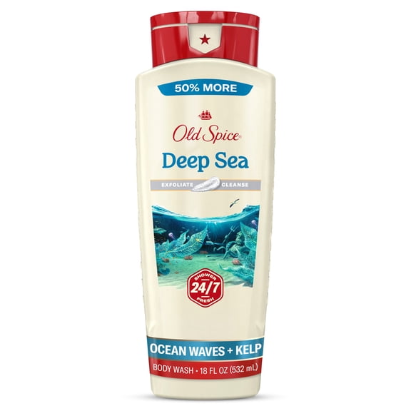 Old Spice Body Wash for Men, Deep Sea-Ocean Waves + Kelp, 24/7 Shower Fresh, 18 fl oz