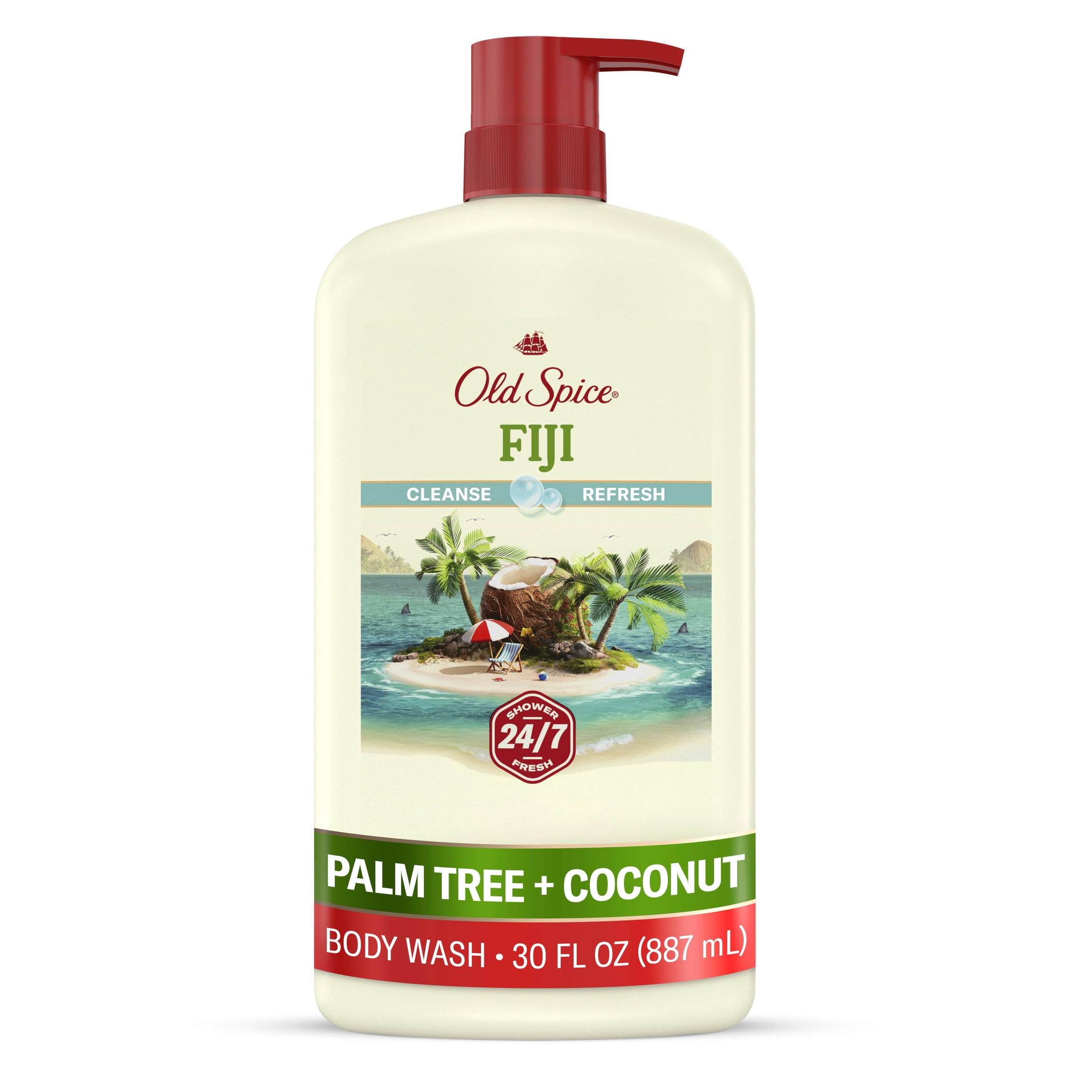 Old Spice Body Wash for Men, 24/7 Shower Fresh, Fiji-Palm Tree + Coconut, 30 fl oz