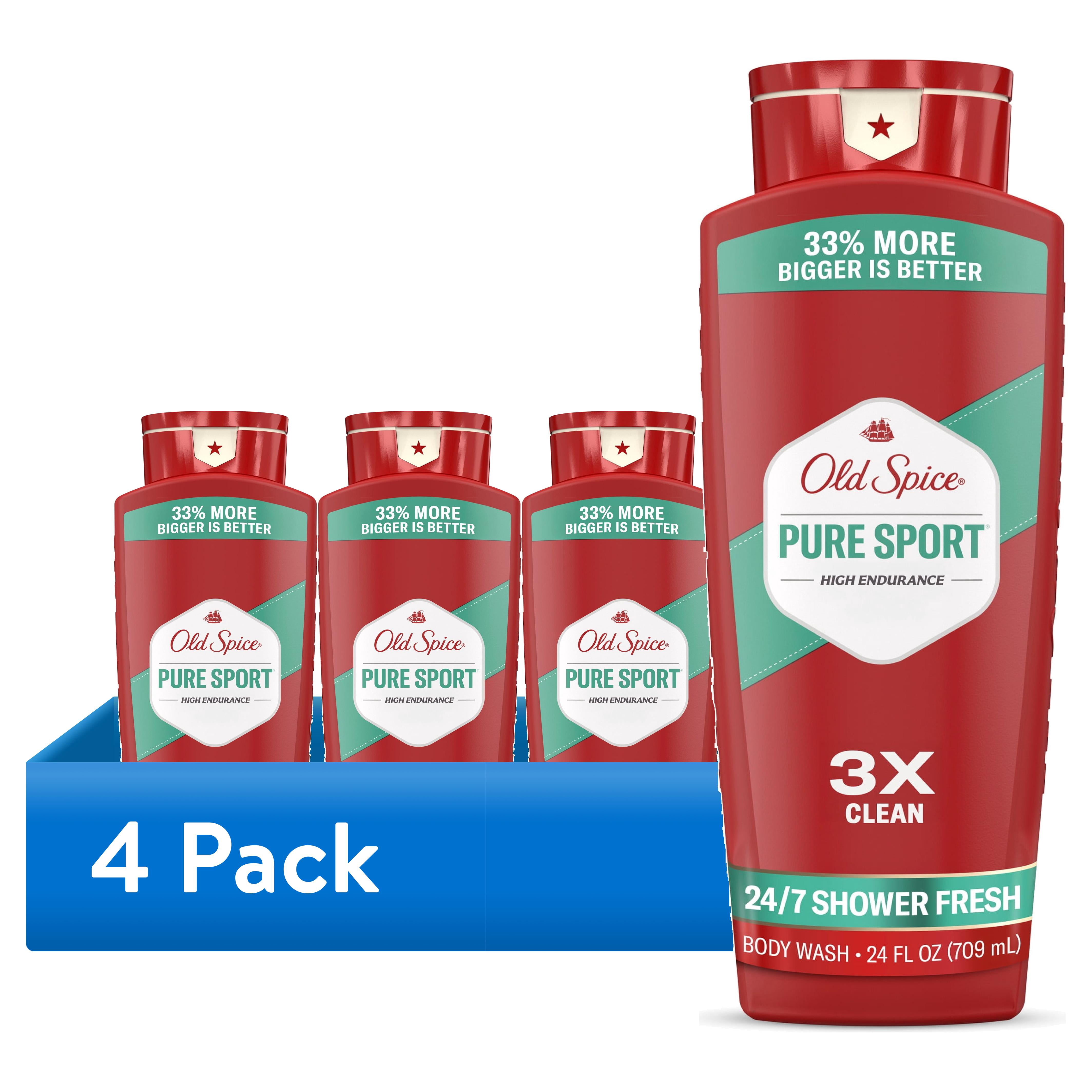 (4 pack) Old Spice Body Wash for Men, Pure Sport, 24/7 Shower Fresh, 24 fl oz