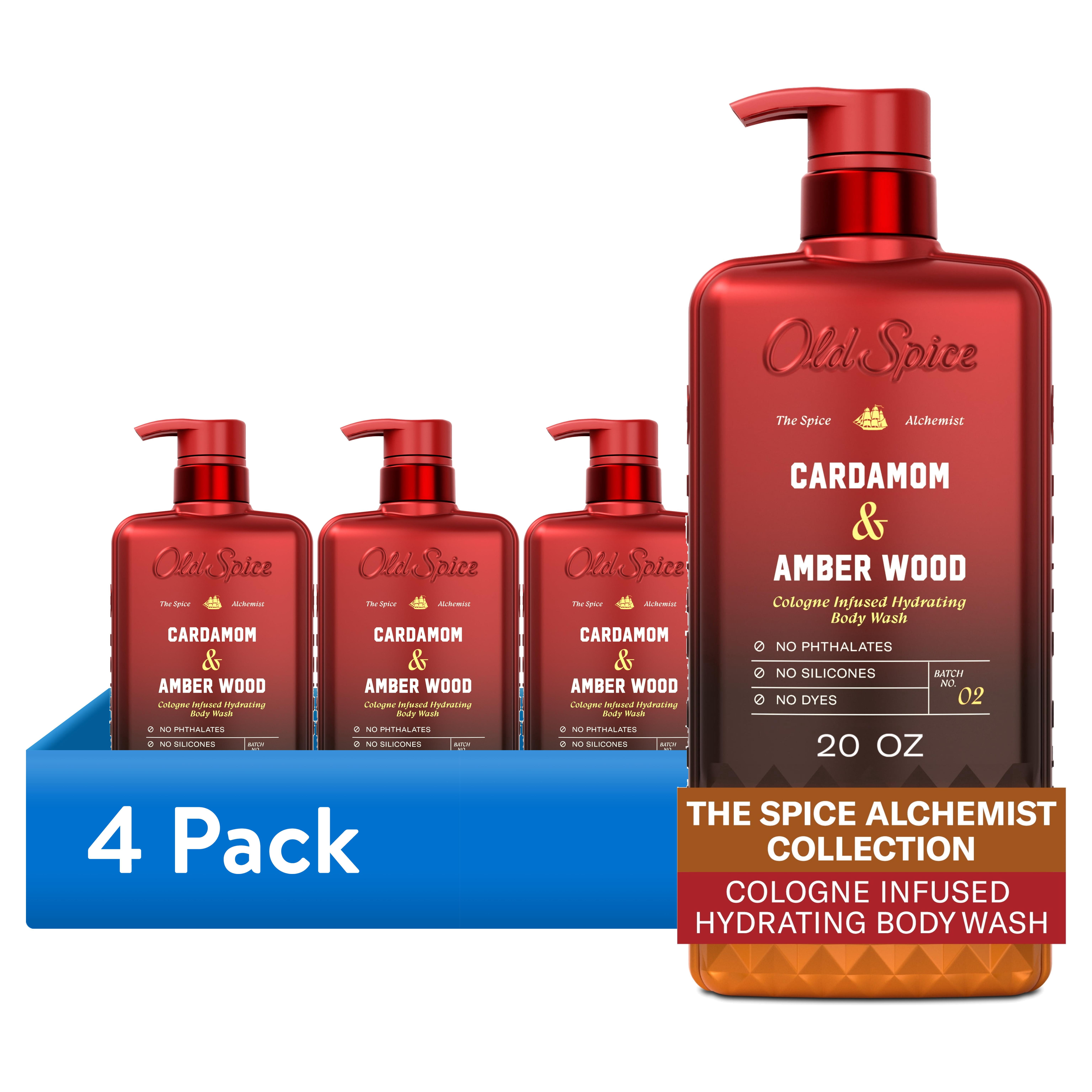 (4 pack) Old Spice Body Wash, The Spice Alchemist Collection, Cardamom and Amber Wood, 20 fl oz
