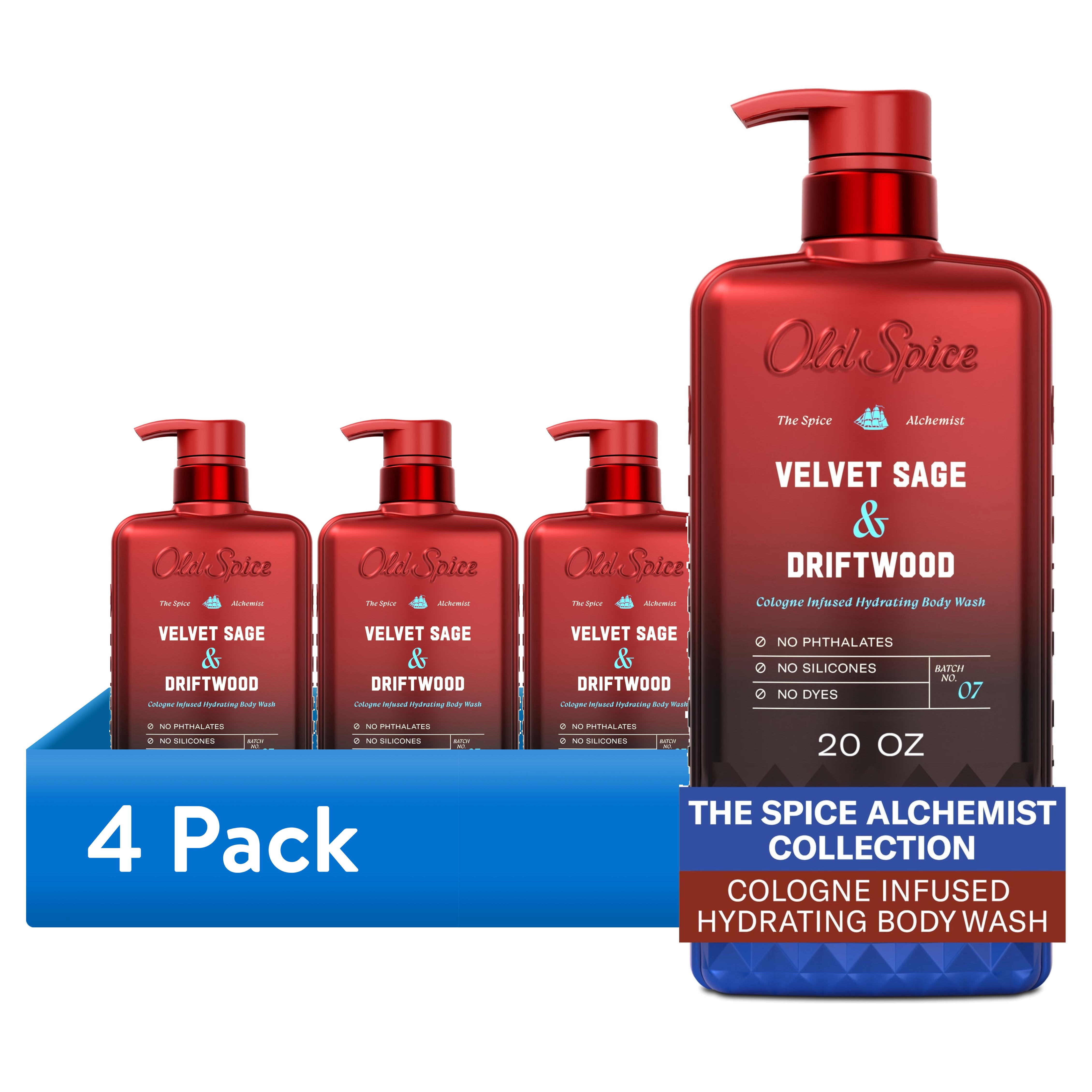 (4 pack) Old Spice Body Wash for Men, The Spice Alchemist Collection, Velvet Sage and Driftwood, 20oz
