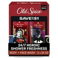 thumbnail interactive-video image 1 of Old Spice Cleansing Body Wash for Men, 24/7 Shower Fresh with Lasting Scent, 2 in 1 Body and Face Wash, Rich Lather, Twin Pack, Superman and Batman, 2 x 24oz, 1 of 11
