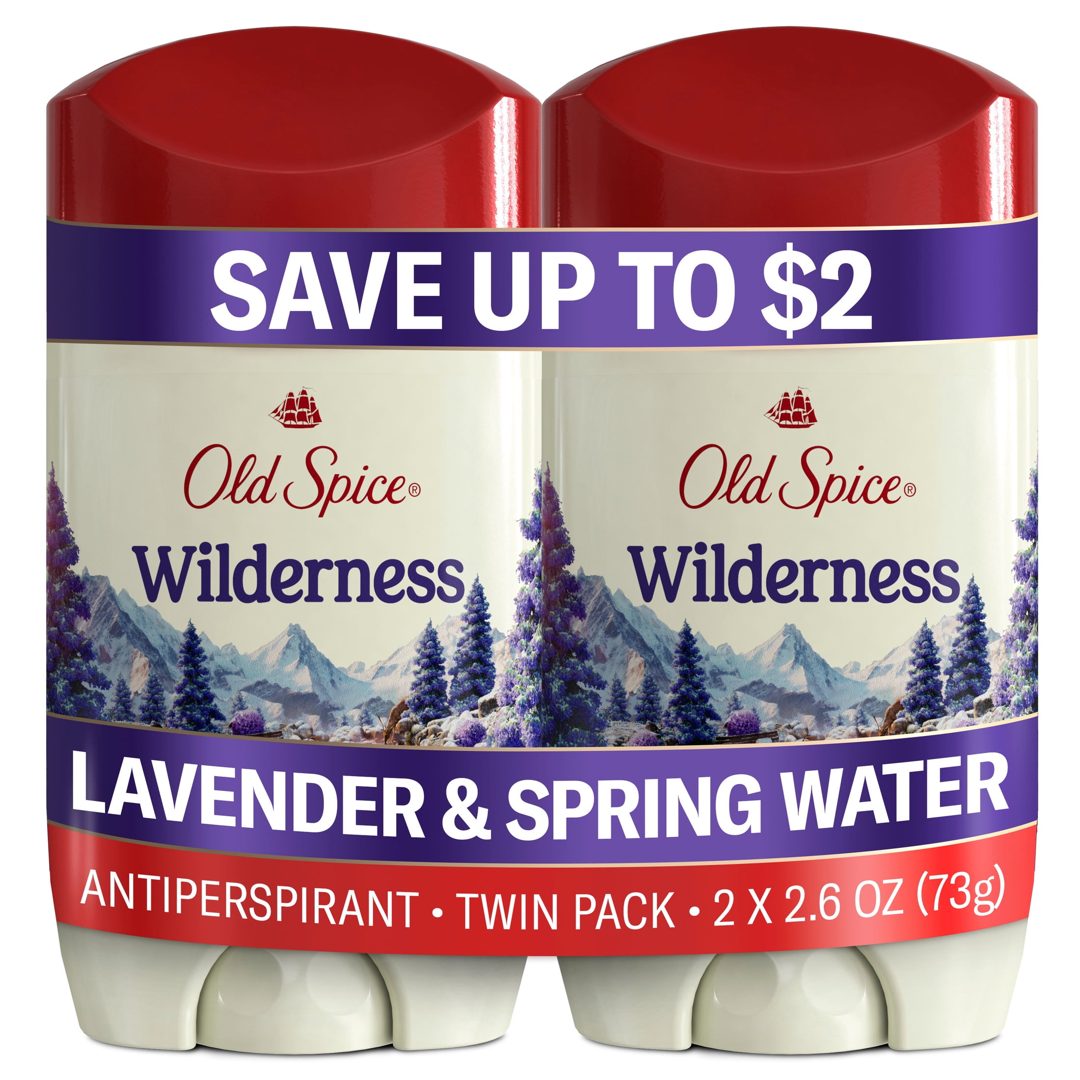 Old Spice Deodorant for Men, Antiperspirant, Wilderness-Lavender + Spring Water, 24/7 Sweat Protection, 2.6 oz, 2-Pack
