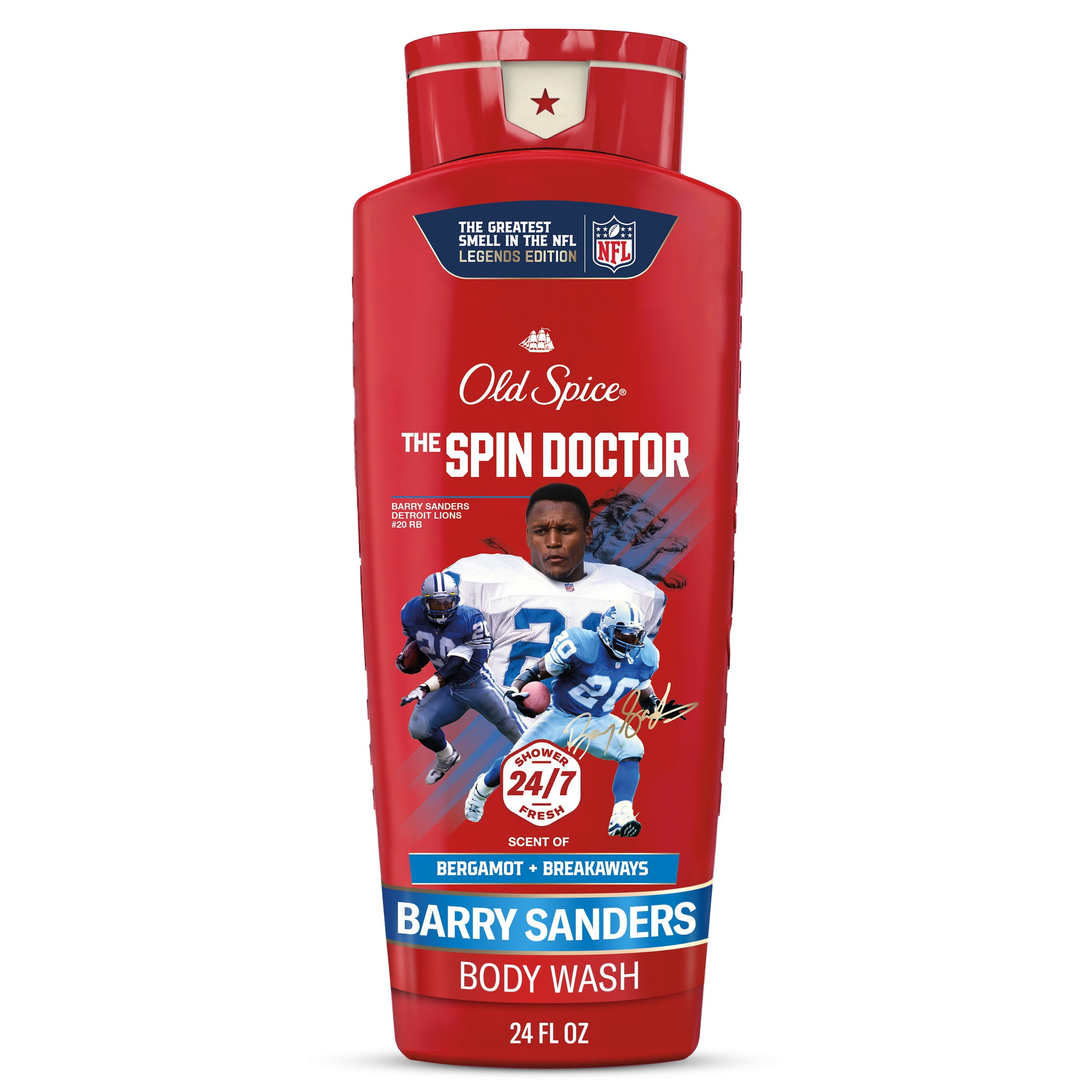 Old Spice Body Wash for Men, NFL Collection, Barry Sanders, Scent of Bergamot + Breakaways, 24 fl oz
