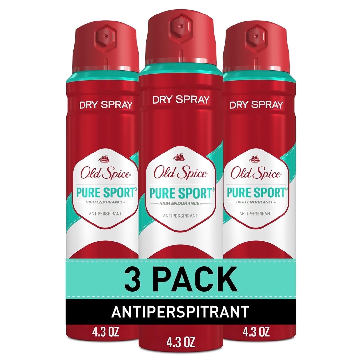 Old Spice High Endurance Deodorizing Antiperspirant Deodorant Dry Spray Pure Sport Scent 4.3 oz (Pack of 3)