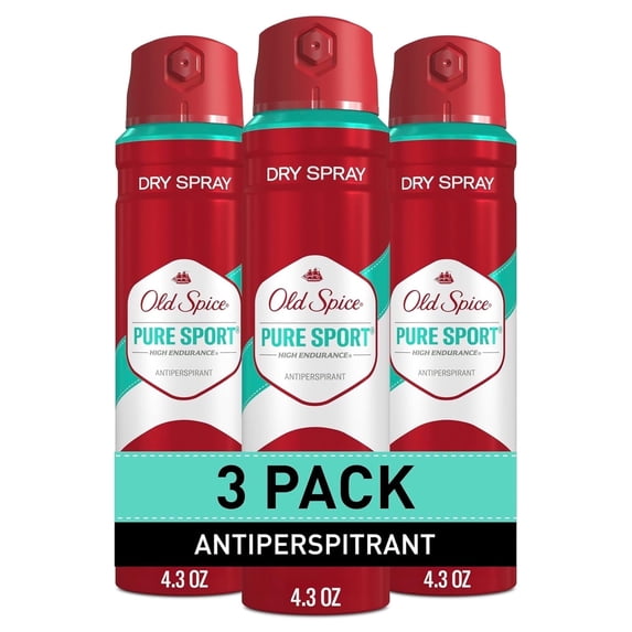 Old Spice Dry Spray Antiperspirant Deodorant for Men, High Endurance, 24/7 Sweat Defense & Odor Protection, 24/7 Freshness & Lasting Scent, Pure Sport Scent, 4.3 oz (Pack of 3)