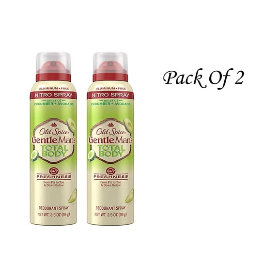 Old Spice GentleMan's Blend Total Body Deodorant for Men, Cucumber + Avocado, Aluminum Free Spray, 3.5 oz (Pack Of 2)