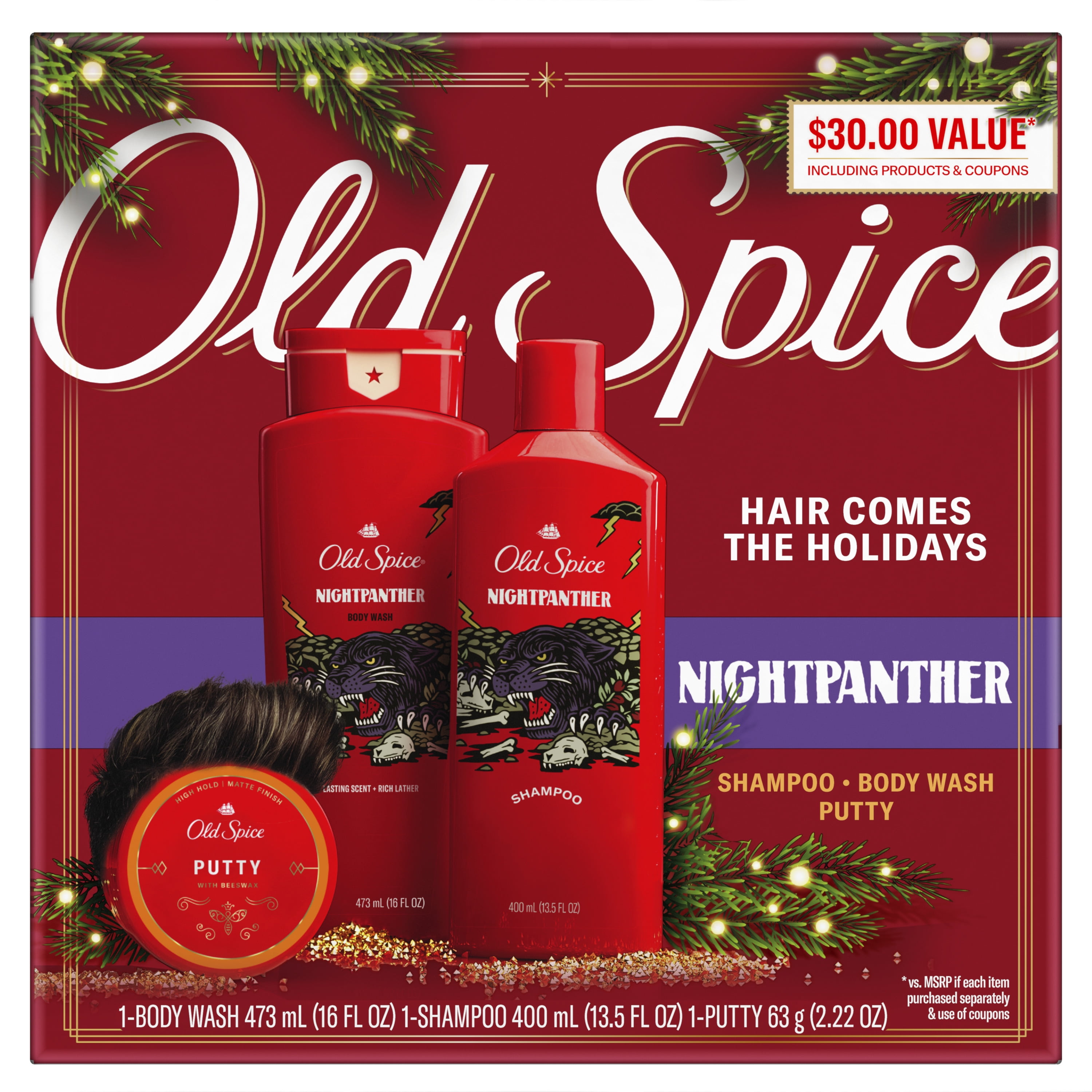 Old Spice Hair Style Nightpanther Holiday Pack with Shampoo, Body Wash