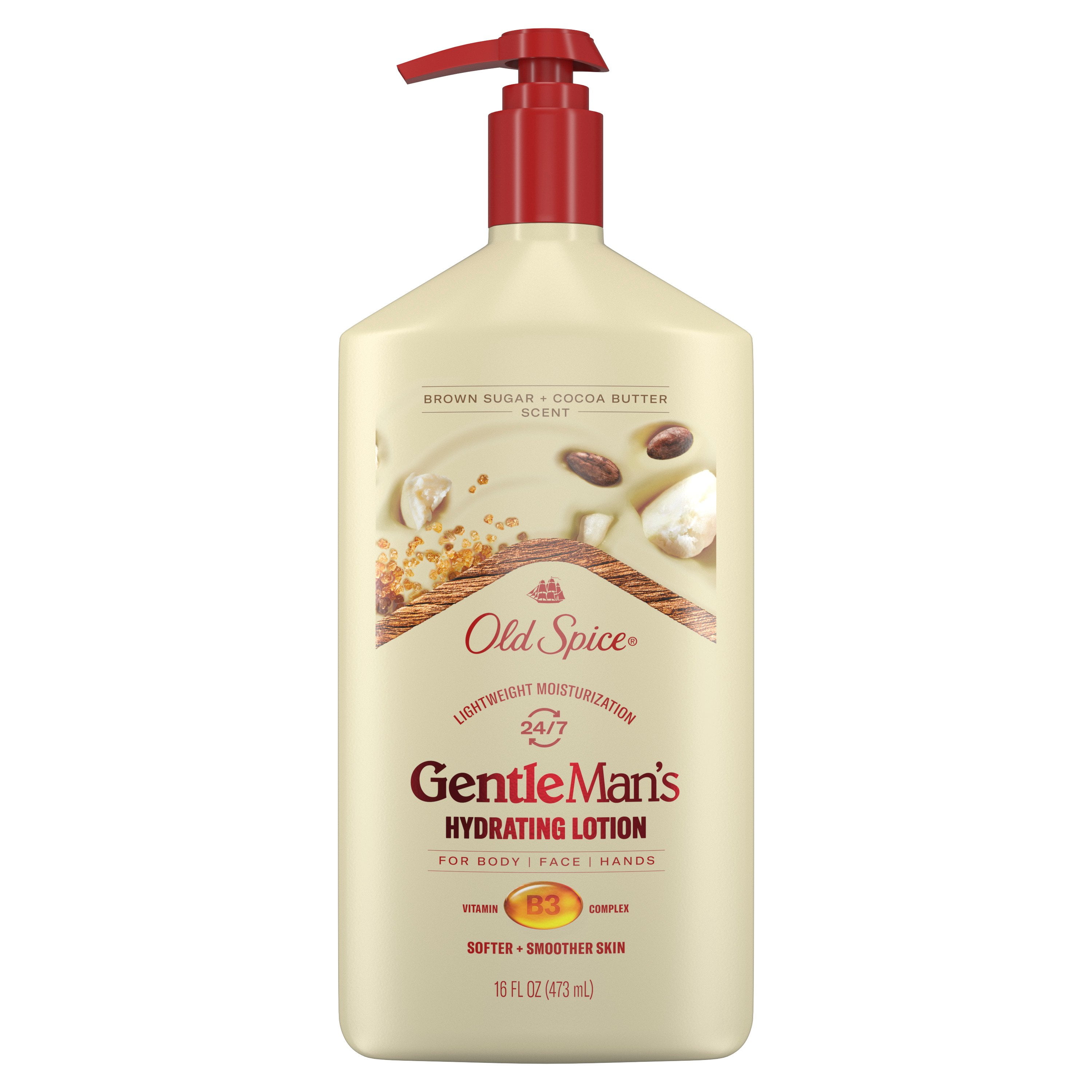 Old Spice Hand, Face and Body Lotion for All Skin Types, 24/7 Lightweight Moisturization with Vitamin B3, Brown Sugar and Cocoa Butter Scent, Instant Absorption 16oz