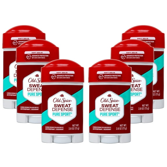 Old Spice Hardest Working Collection Deodorant, Pure Sport Plus, 2.6 oz, 6 Pack
