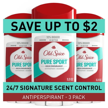 Old Spice High Endurance Anti-Perspirant Deodorant for Men, Pure Sport Scent, 3.3 oz Triple Pack