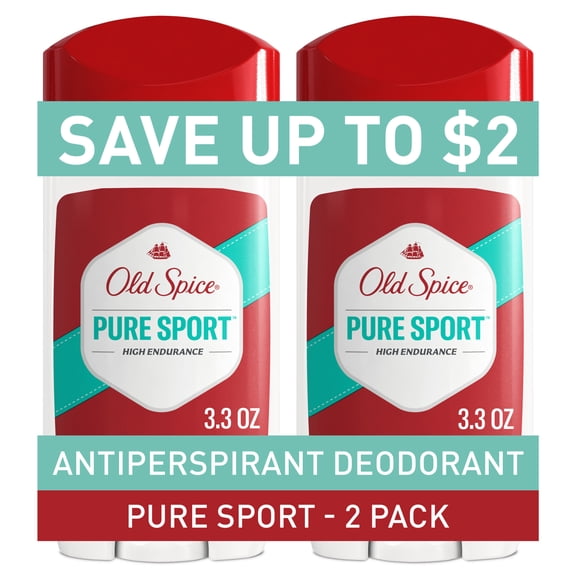 Old Spice High Endurance Antiperspirant Deodorant for Men, Stick, Pure Sport, 3.3 oz (2 Pack)