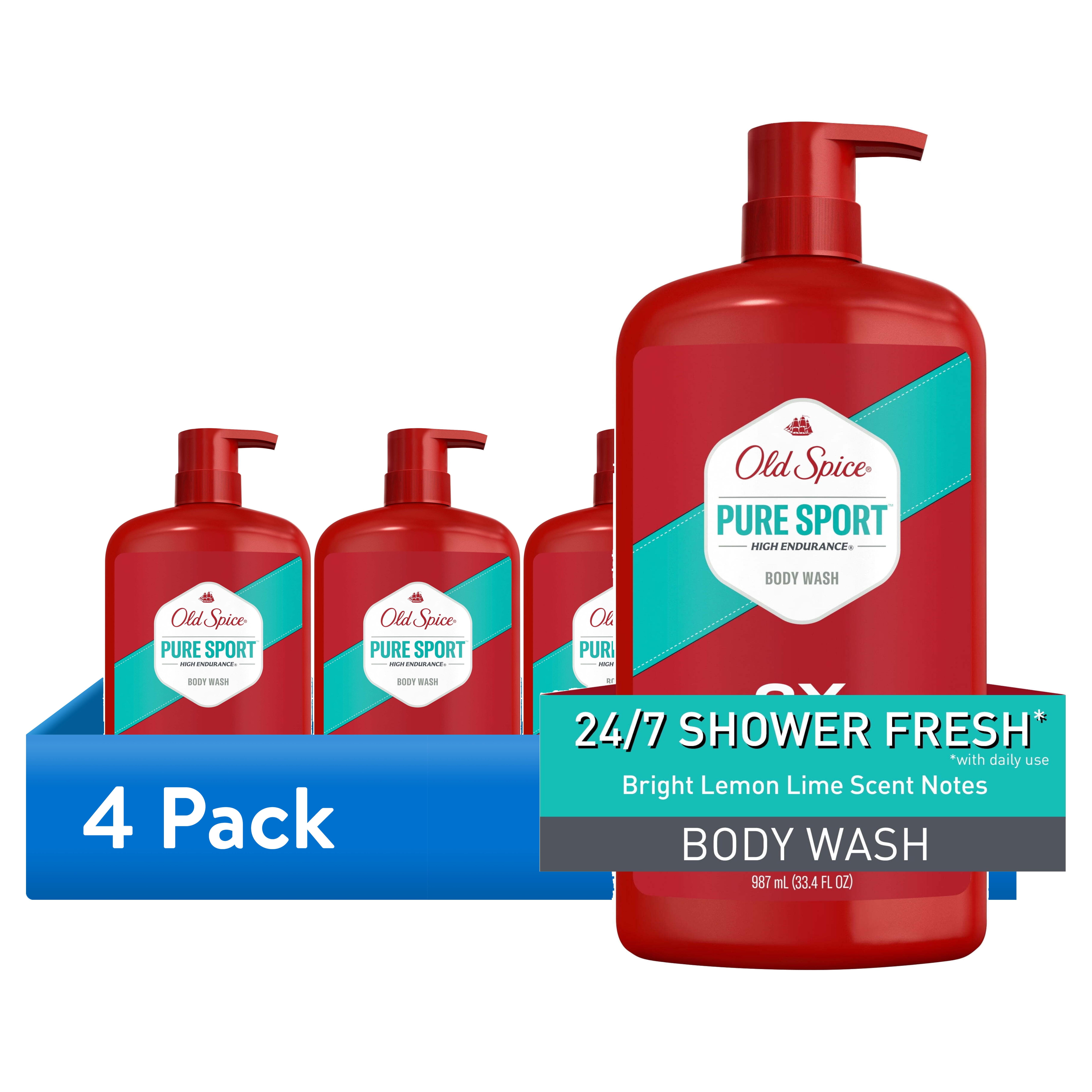 (4 pack) Old Spice High Endurance Body Wash for Men, Pure Sport Scent, 33.4 fl oz
