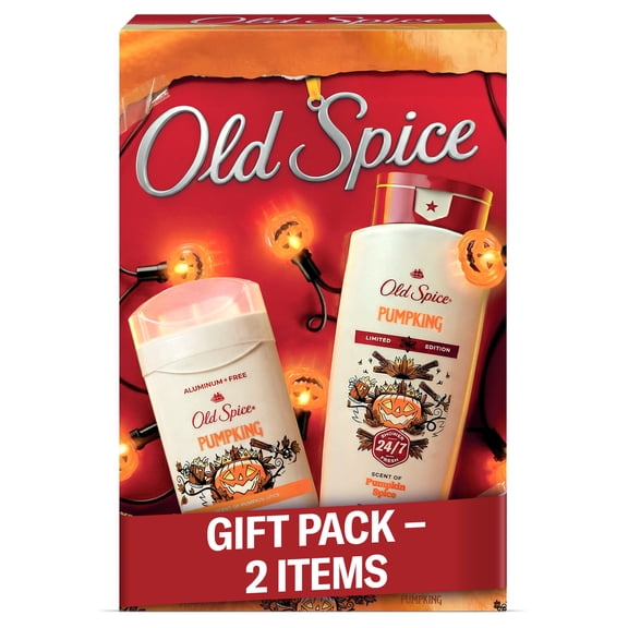 Old Spice Holiday Gift Pack for Men, Body Wash, Aluminum Free Deodorant, PumpKing, Scent of Pumpkin Spice, 2 Pack Gift Box for Him