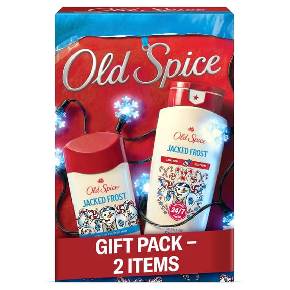 Old Spice Holiday Gift Pack for Men, Body Wash, Antiperspirant & Deodorant, Jacked Frost, Scent of Frosted Mint, 2 Pack Gift Box for Him
