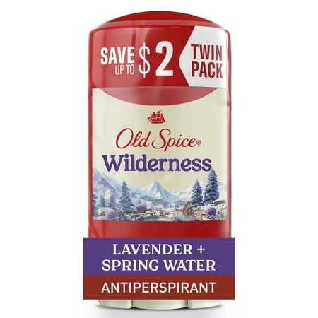 Old Spice Invisible Solid, Men's Antiperspirant Deodorant Stick, Wilderness with Lavender, 2.6 oz (2 Pack)