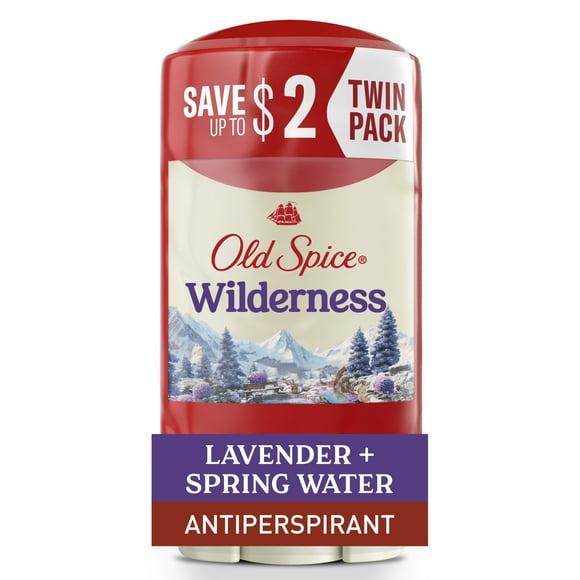 Old Spice Invisible Solid, Men's Antiperspirant Deodorant Stick, Wilderness with Lavender, 2.6 oz (2 Pack)