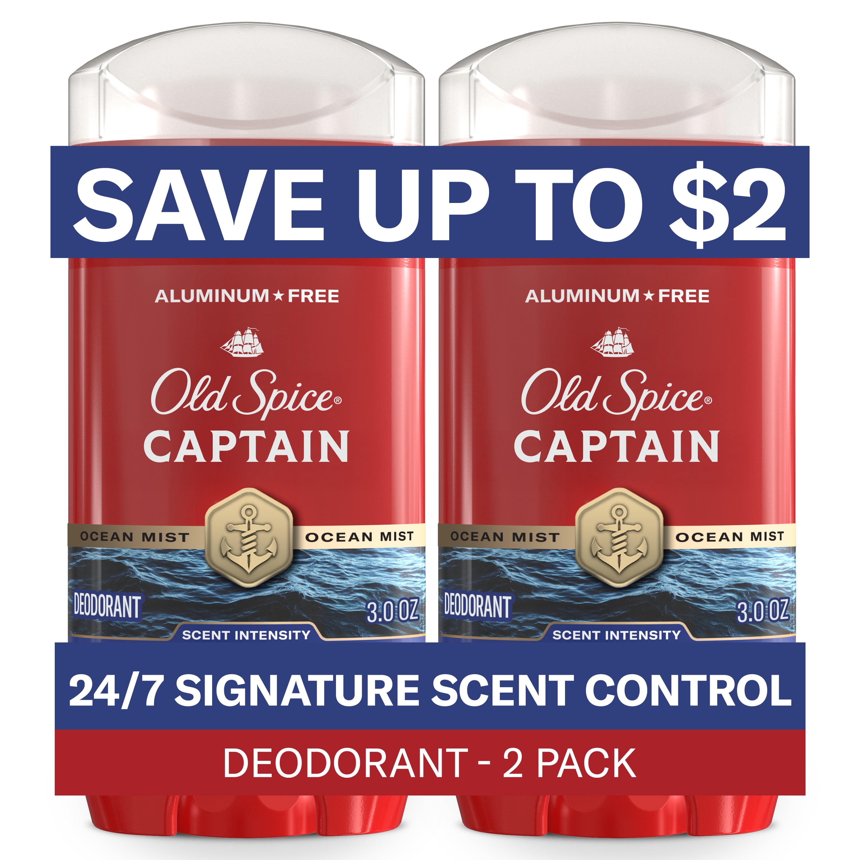 Old Spice Red Collection Deodorant Stick for Men, Captain Scent, 3.0 oz, Twin Pack