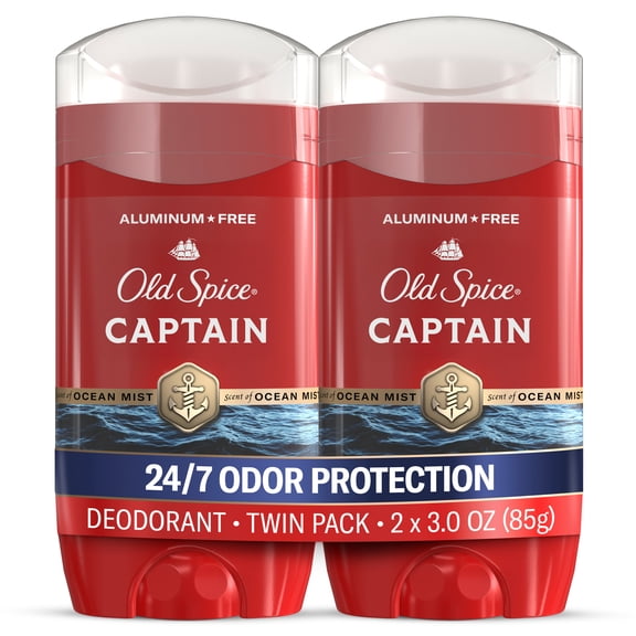 Old Spice Deodorant for Men, Aluminum Free, Captain, 24/7 Odor Protection, 3.0 oz, 2-Pack