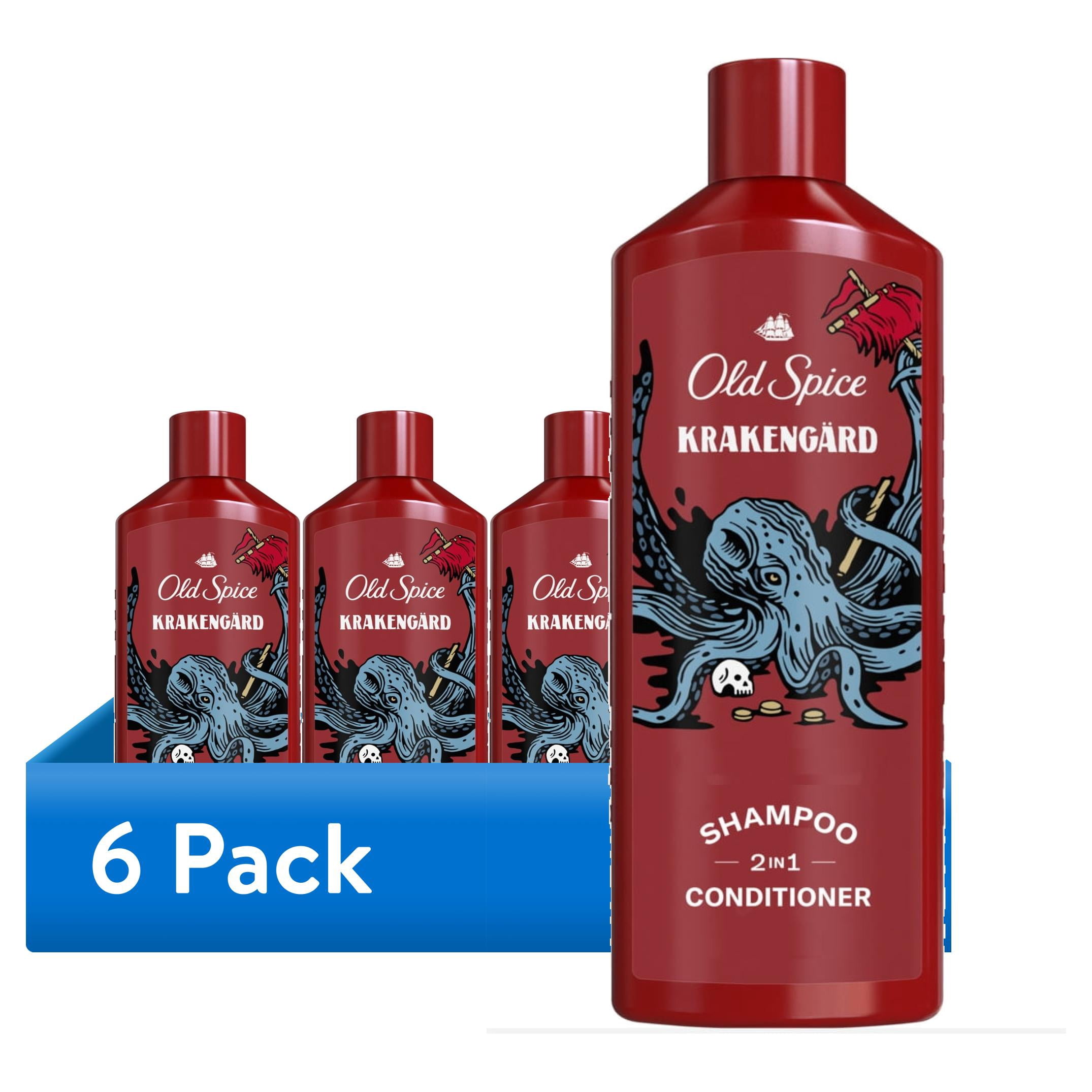 (6 pack) Old Spice Krakengard 2in1 Mens Shampoo and Conditioner, Healthier, Fuller, More Moisturized Looking Hair, 13.5 fl oz