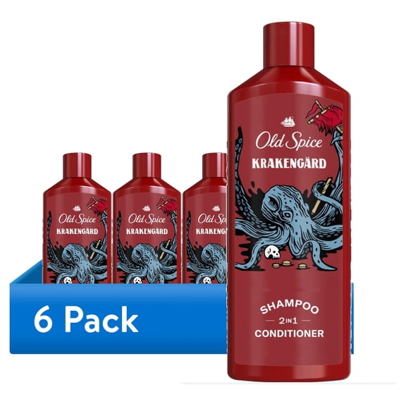 (6 pack) Old Spice Krakengard 2in1 Mens Shampoo and Conditioner, Healthier, Fuller, More Moisturized Looking Hair, 13.5 fl oz