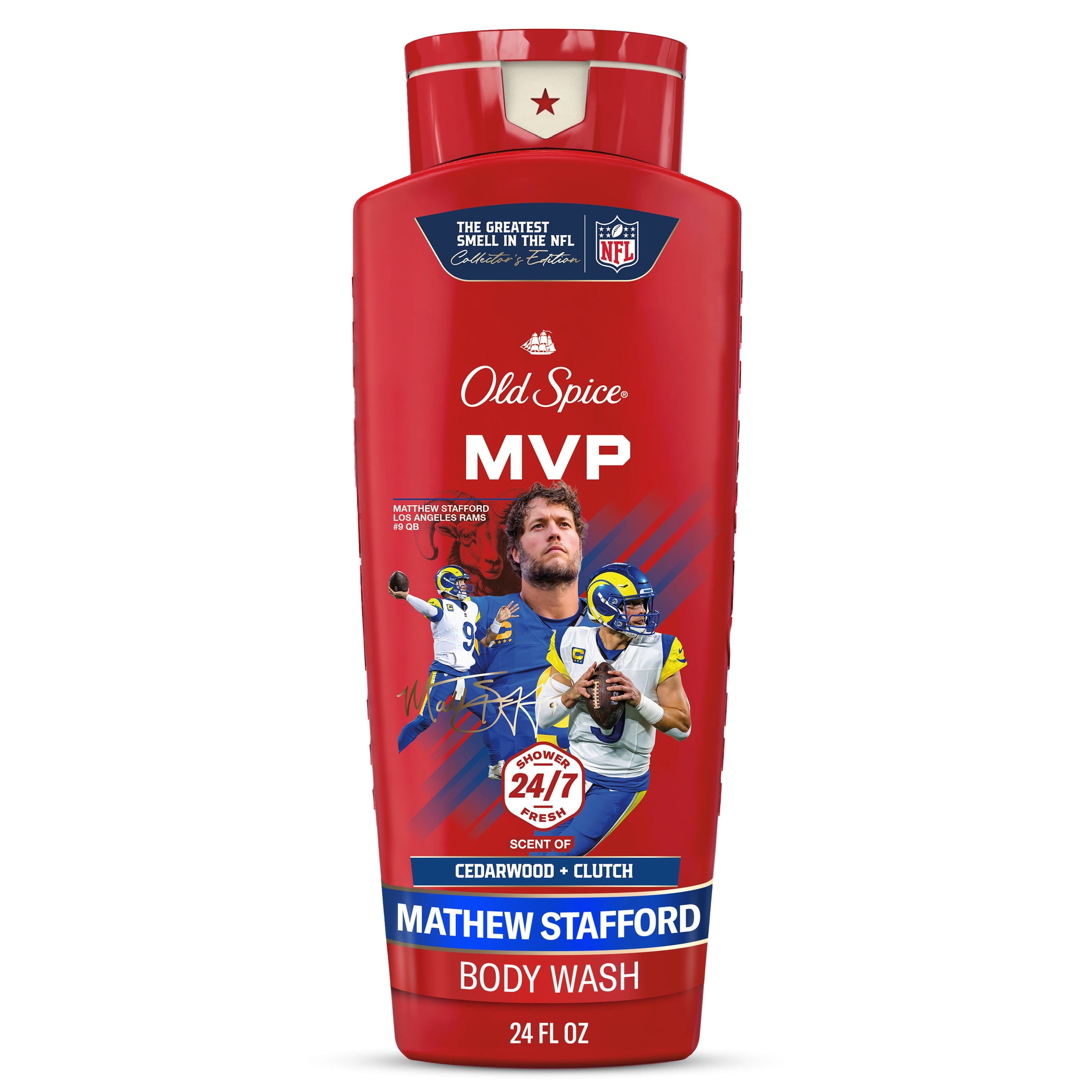 Old Spice Body Wash for Men, NFL Collection, Matthew Stafford, Scent of Cedarwood + Clutch, 24 fl oz