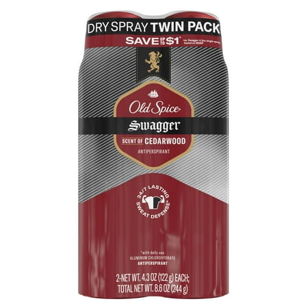 Old Spice Men's Antiperspirant Deodorant, Invisible Dry Spray, Swagger, 4.3oz (2 Pack)
