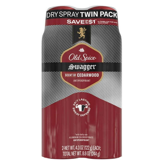 Old Spice Men's Antiperspirant Deodorant, Invisible Dry Spray, Swagger, 4.3oz (2 Pack)