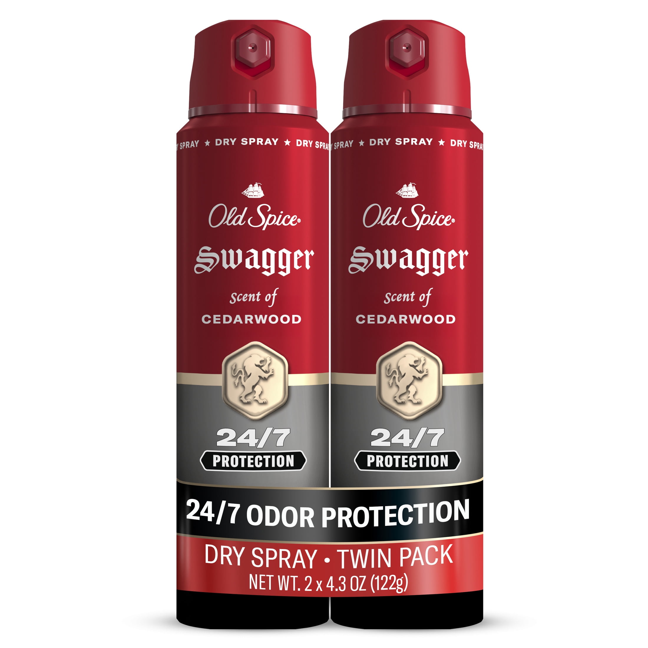 Old Spice Body Spray for Men, Antiperspirant, Swagger, 24/7 Sweat & Odor Protection, 4.3 fl oz, 2-Pack