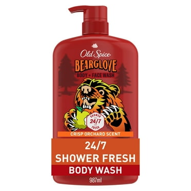 Old Spice Cleansing Body Wash for Men, 24/7 Shower Clean with Lasting Scent, 2 in 1 Face and Body Wash, Rich Lather, Bearglove, Crisp Orchard Scent, 33.4oz