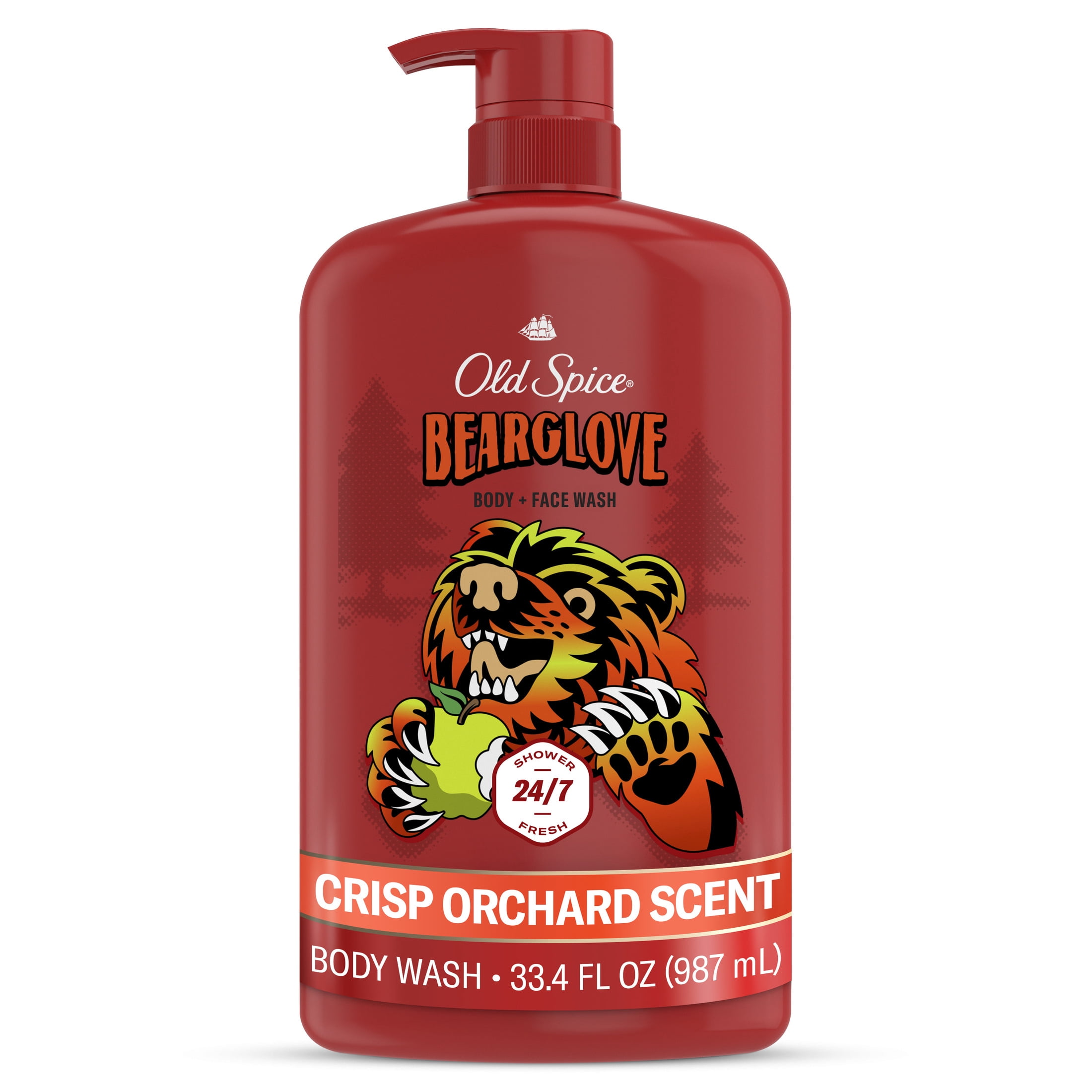 Old Spice Body & Face Wash for Men, 24/7 Shower Fresh, Bearglove Crisp Orchard, 33.4 fl oz