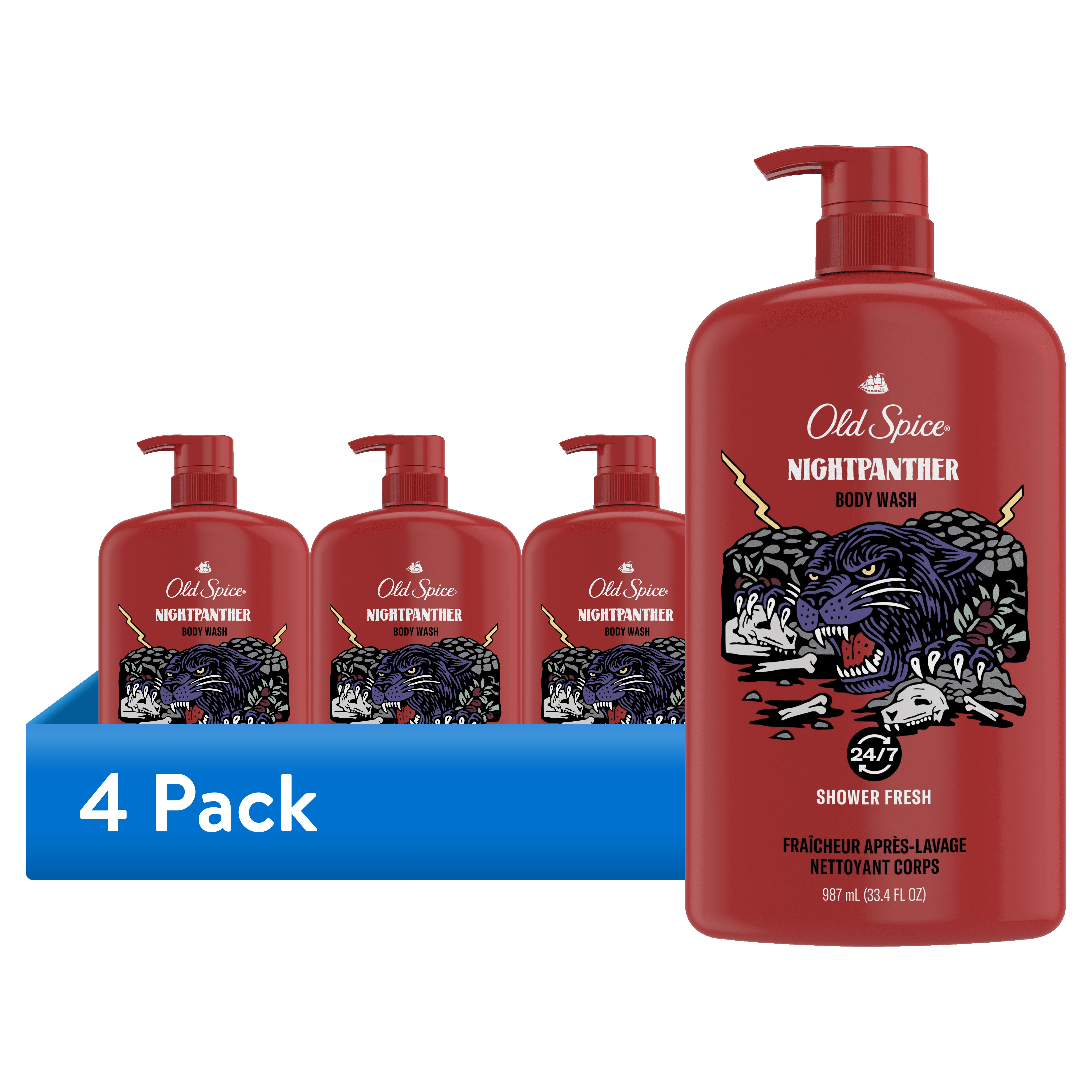 (4 pack) Old Spice Body Wash for Men, NightPanther, Long Lasting Lather, for All Skin Types, 30 fl oz