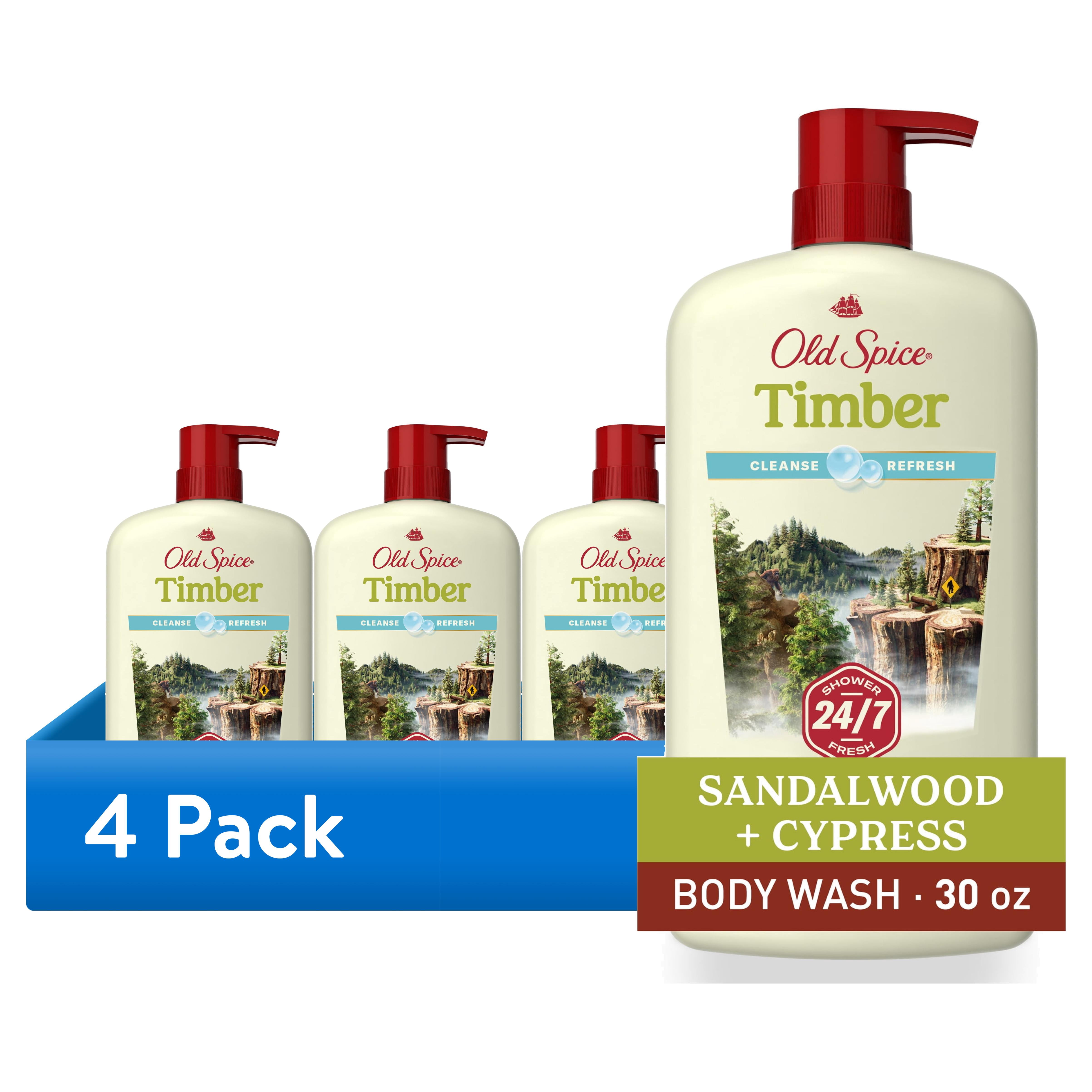 (4 pack) Old Spice Men's Body Wash Timber with Sandalwood, 24/7 Shower Fresh, 30 oz