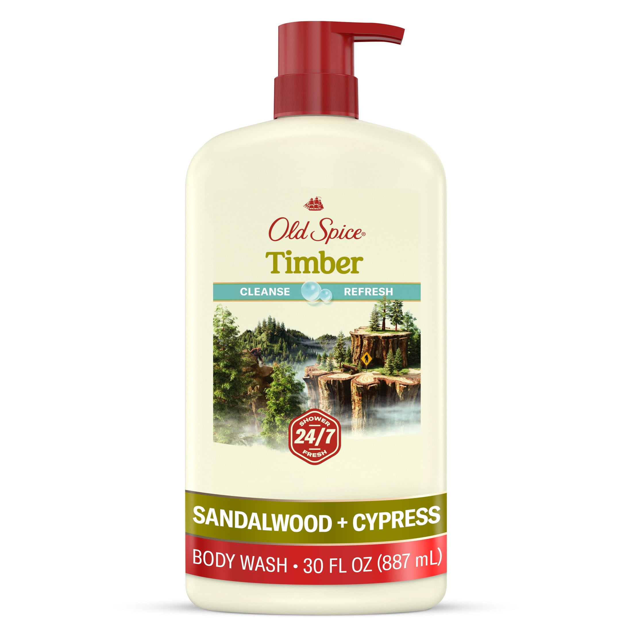 Old Spice Men's Body Wash, 24/7 Shower Fresh, Timber with Sandalwood, 30 fl oz
