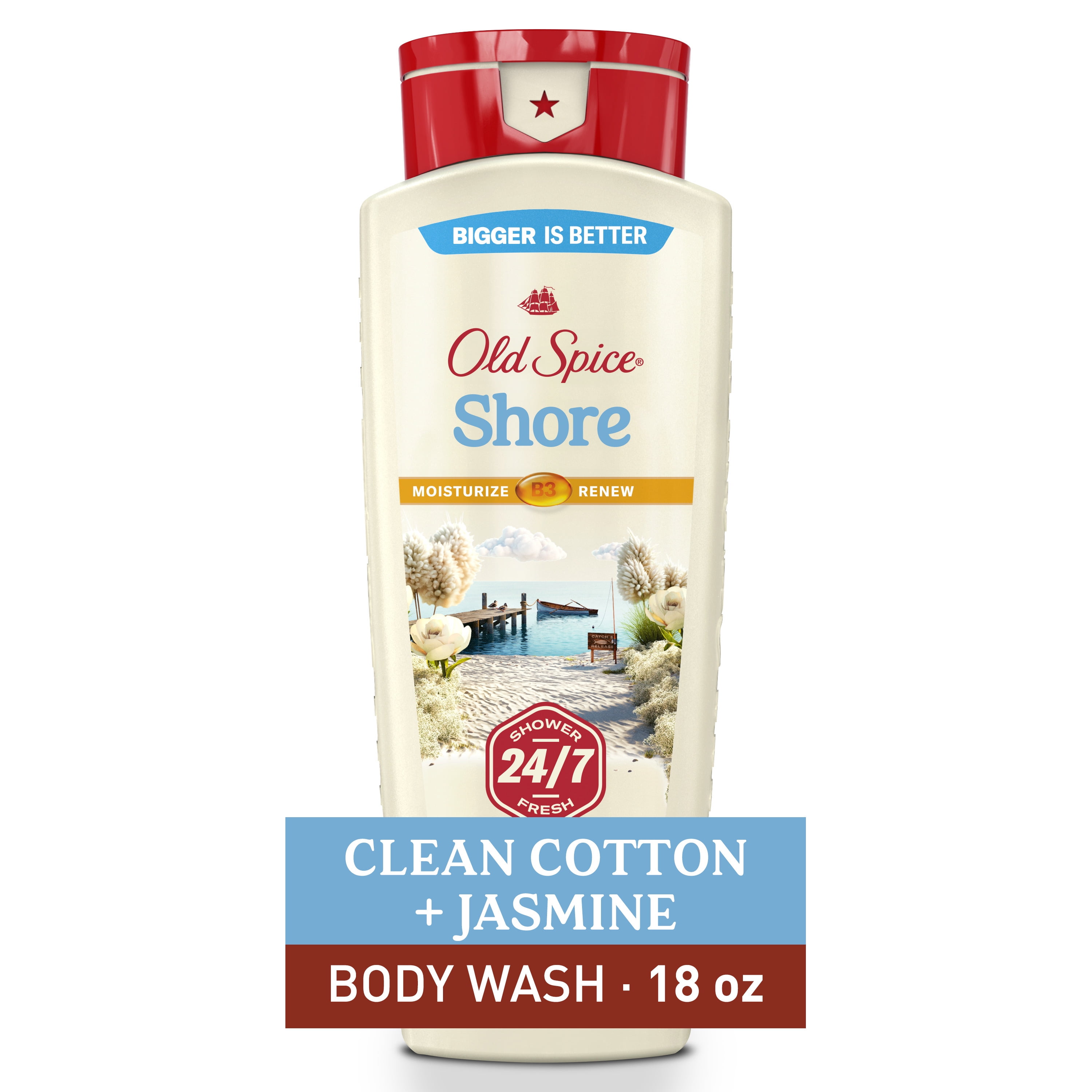 Old Spice Men's Body Wash for Men, Shore Scent, 24/7 Shower Fresh, 18 oz