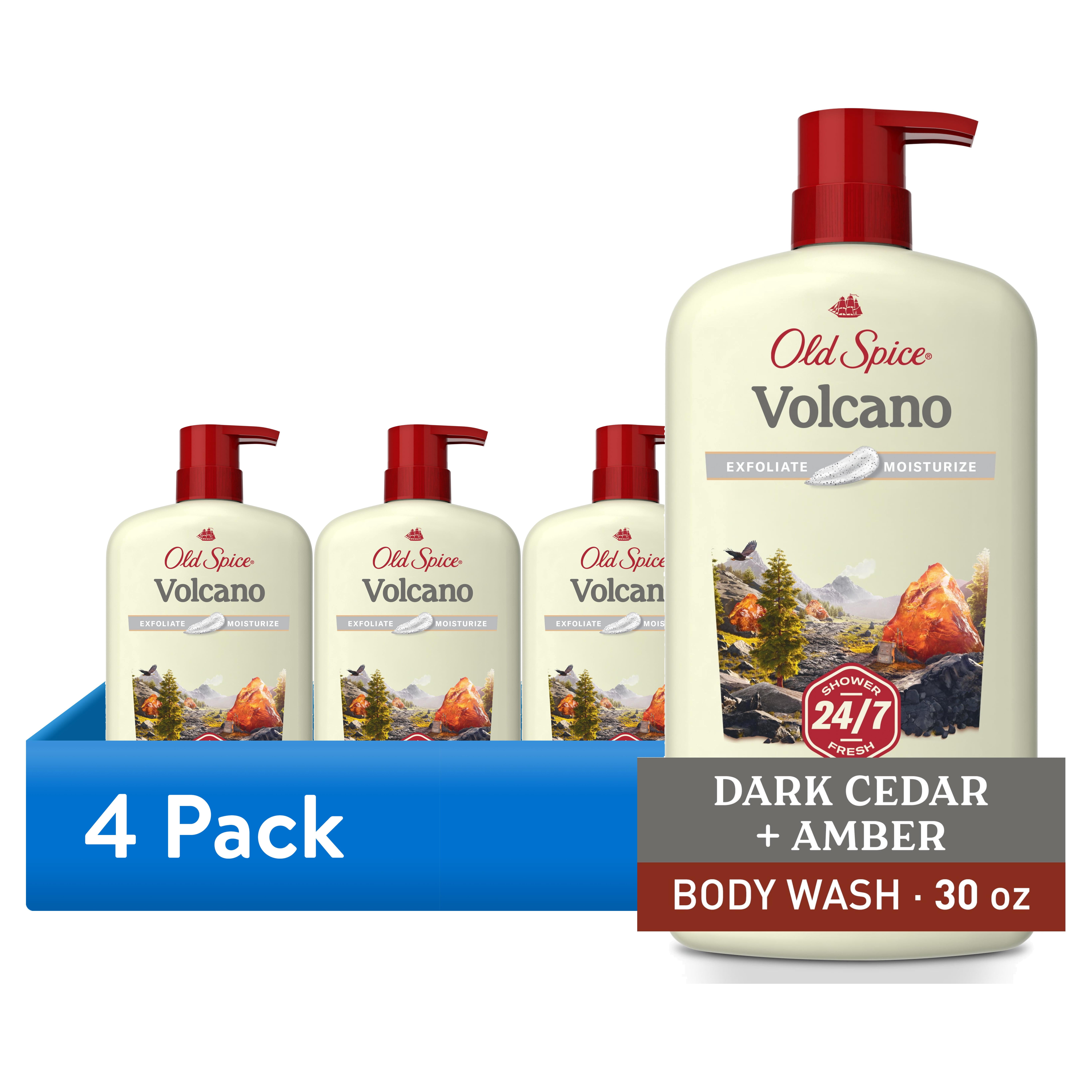 (4 pack) Old Spice Men's Body Wash for Men, Volcano Scent, 24/7 Shower Fresh, Exfoliation, 18 oz, 30oz