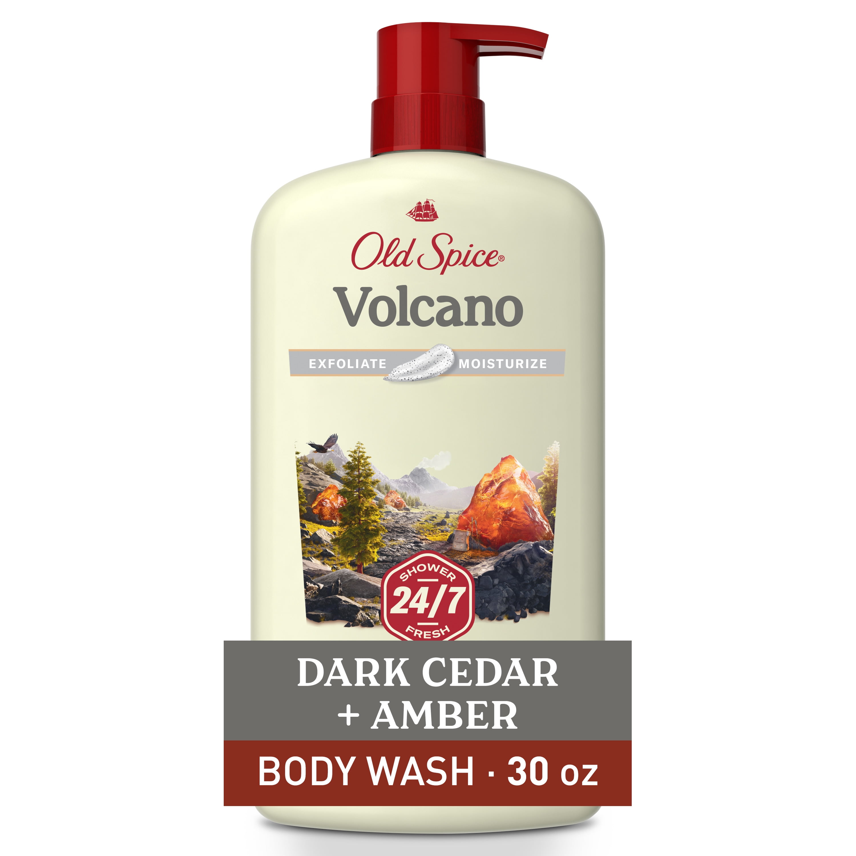 Old Spice Men's Body Wash for Men, Volcano Scent, 24/7 Shower Fresh, Exfoliation, 18 oz, 30oz