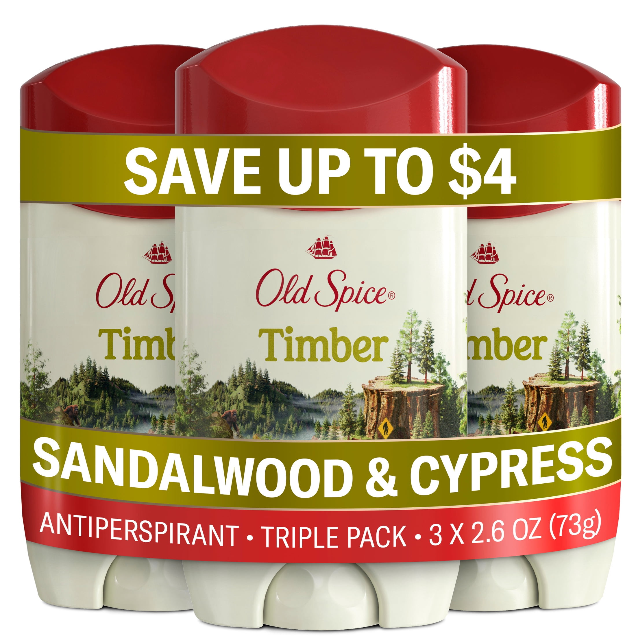 Old Spice Men's Antiperspirant & Deodorant , 24/7 Sweat Protection, Timber with Sandalwood, 2.6 oz, Triple Pack