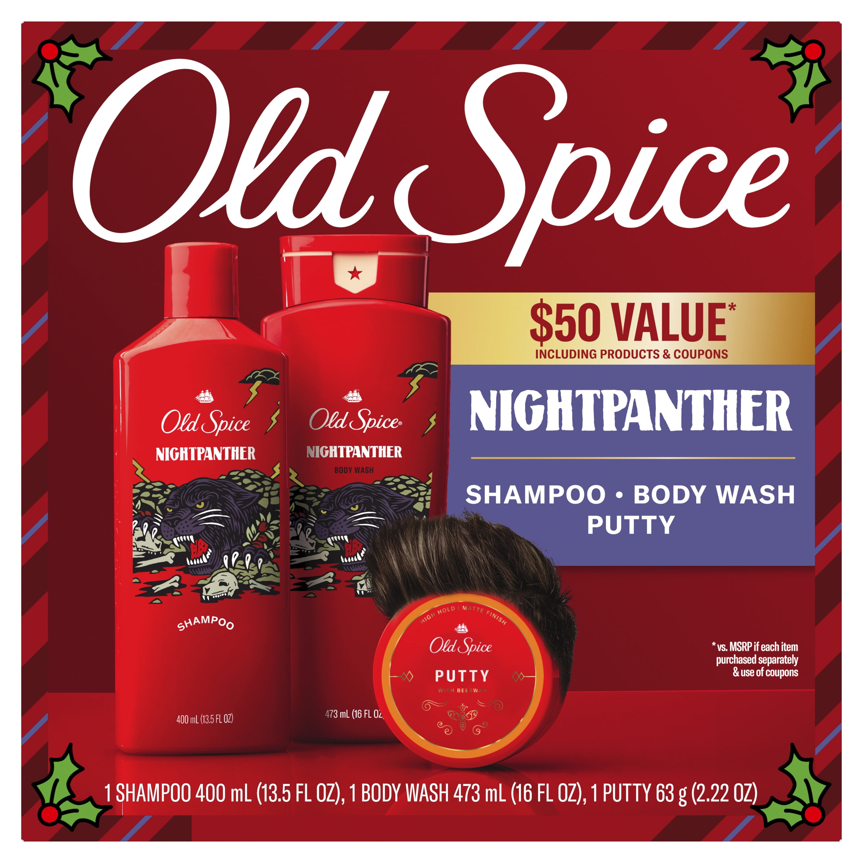 Old Spice Nightpanther Holiday Pack, Shampoo, Body Wash and Putty ...
