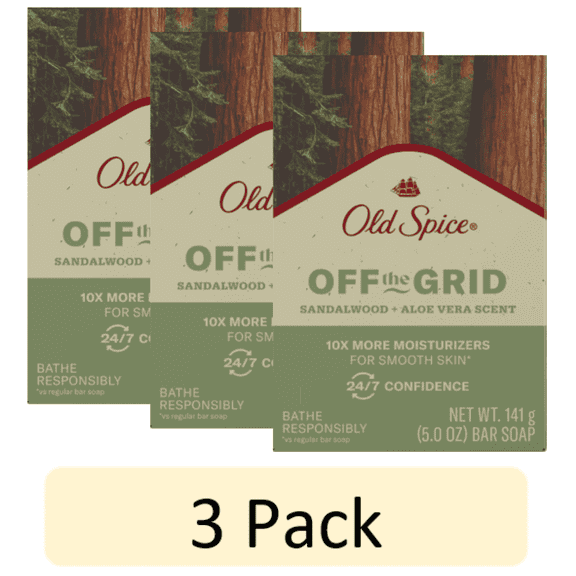 Old Spice Premium Sandalwood + Aloe Vera Scent Bar Soaps with Mild Exfoliators and Plant Based Cleansers, 5 Oz, 3 Bars