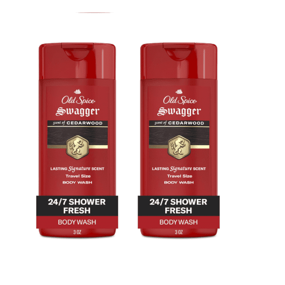 Old Spice Refreshing Body Wash for Men, 3X Defense, 24/7 Shower Fresh with Long Lasting Scent, Travel Size, Red Collection, Swagger with Cedarwood Scent, 3 oz